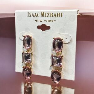 ISAAC MIZRAHI NEW YORK Linear Drop Gold Tone Pink Faceted Stones Earrings